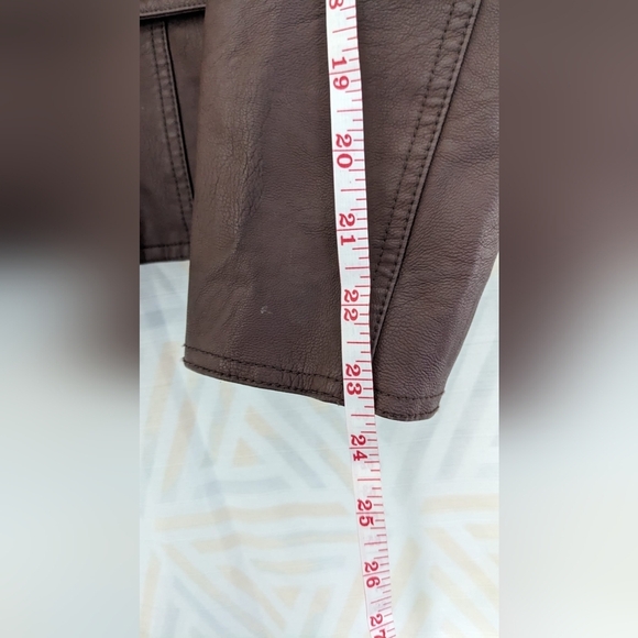 Alicia Ford Brown faux leather Moto  jacket with grey‎ Hoodie Size 1X Women - Picture 6 of 8